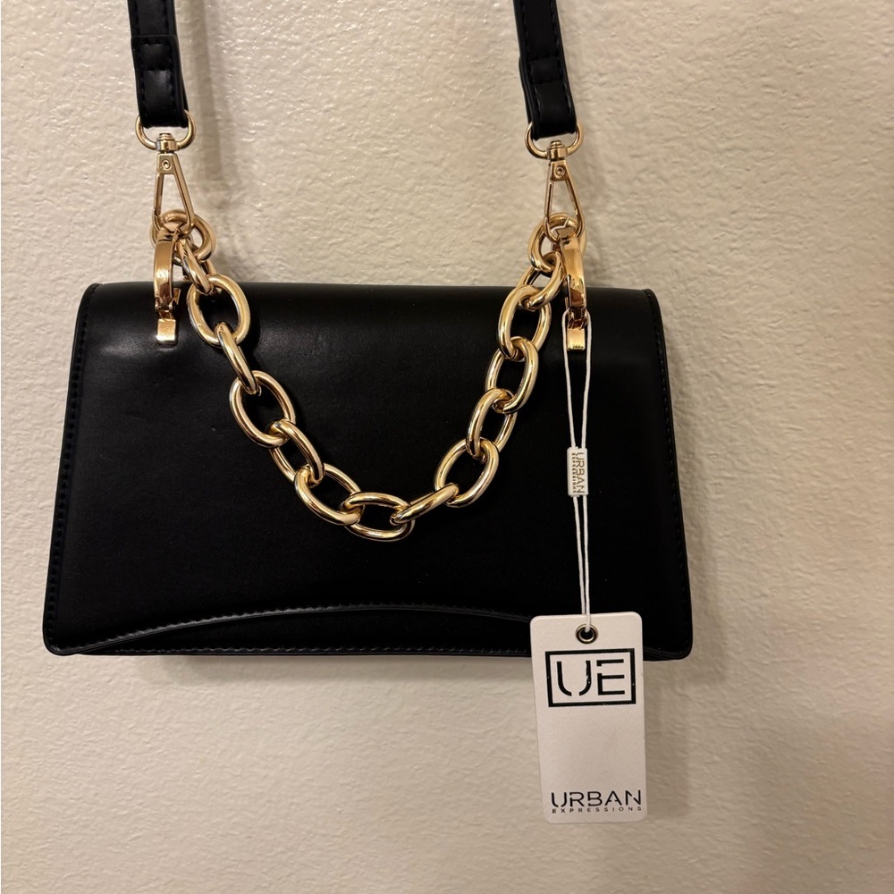 Urban Expressions Black Crossbody Bag with Gold Chain - Picture 3 of 6